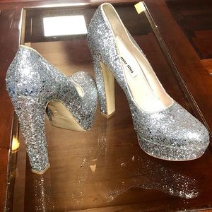 Miu Miu Silver Glitter Pumps